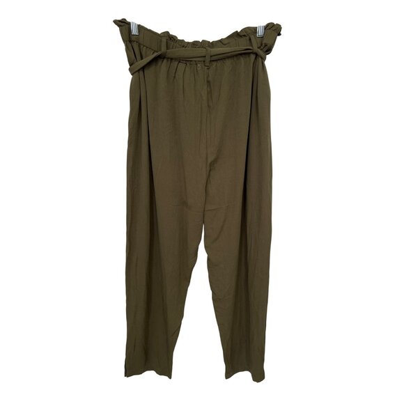 Abound Paperbag Waist Pants Size XL Olive Green High Waist Green Rayon Relaxed - Picture 3 of 10